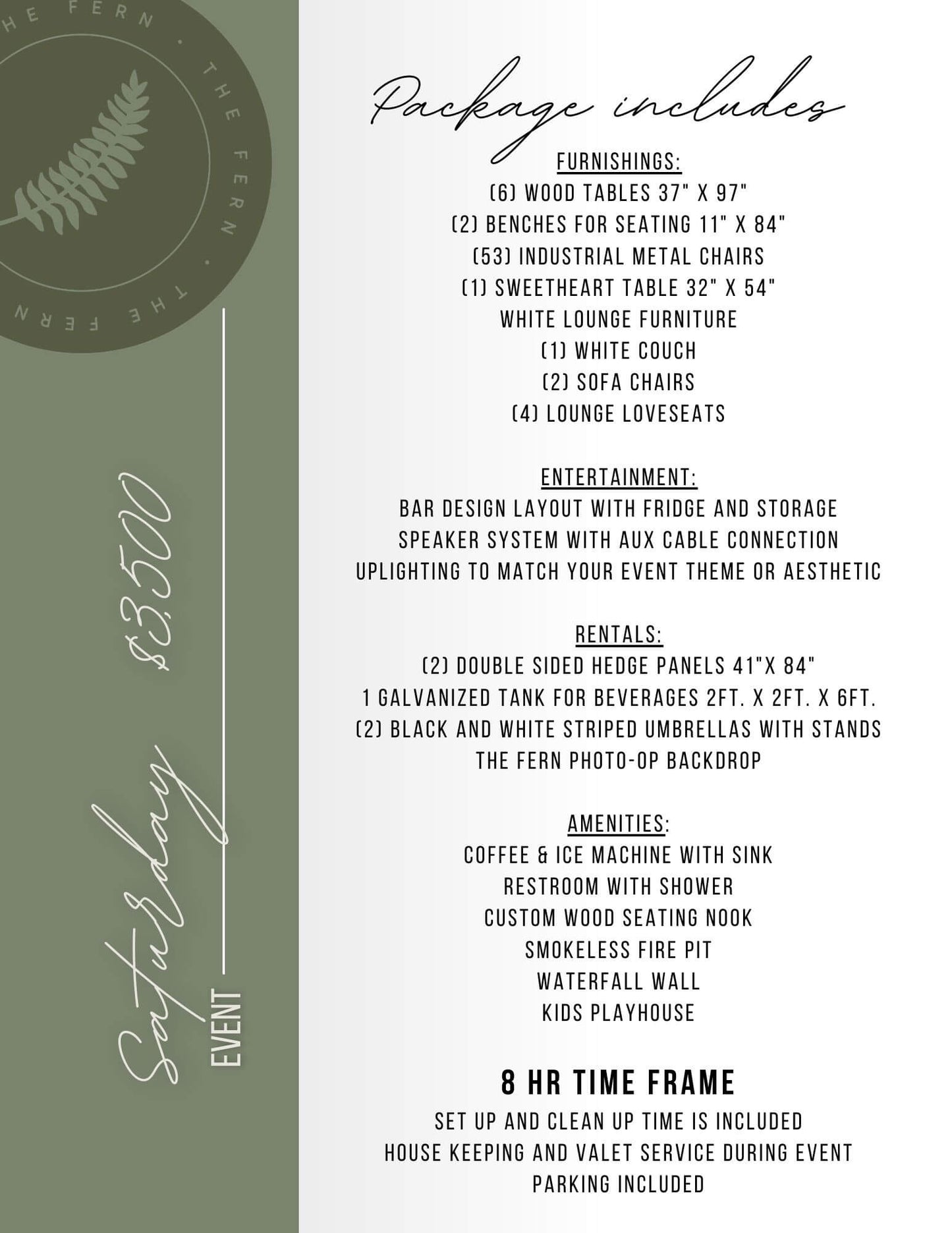 Saturday event package